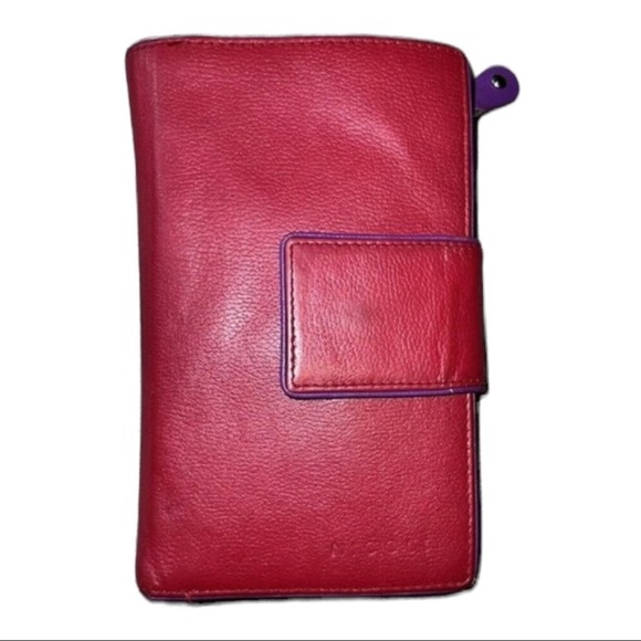 NICOLI Womens Red Leather Multicolor Interior Bifold Zip Around Wallet - Picture 1 of 11